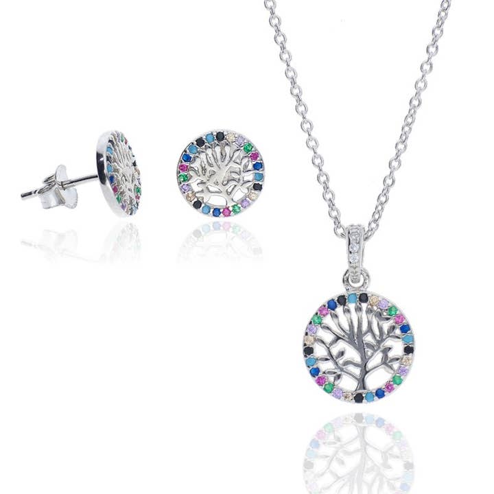 Sterlingsilber-Set Lebensbaum Mehrfarbig für den Großhandel von Las Joyas de Amanda