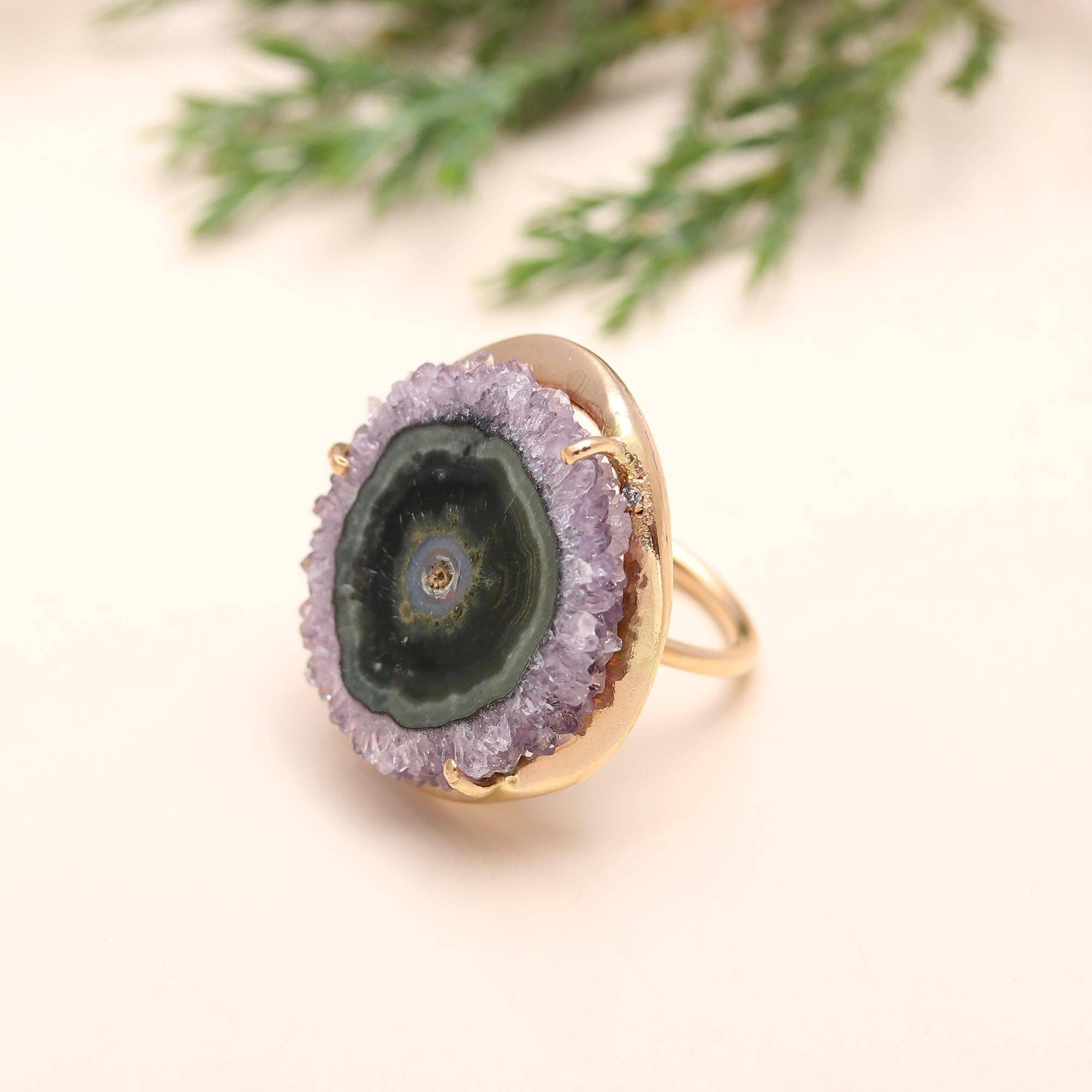 AG 925 JEWELLERY - Wholesale Cocktail/Statement Ring - 925 Silver Amethyst Stalactite Slice Ring3