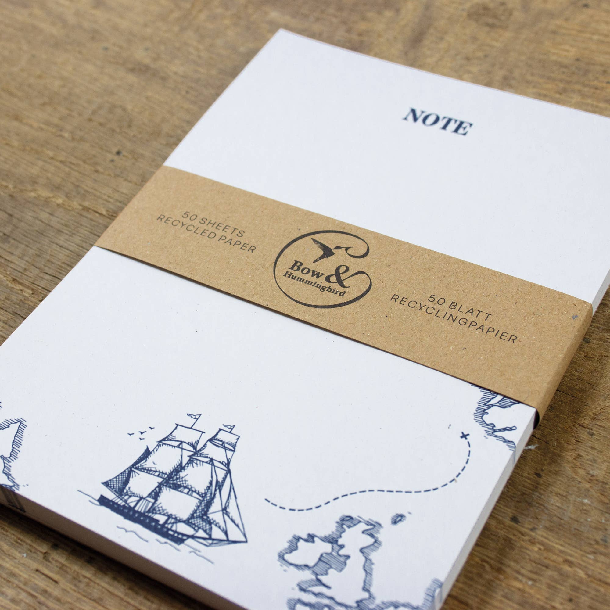 Bow & Hummingbird – wholesale Notepad – Maritime Notepad Sailing Ship made from Recycled Paper2
