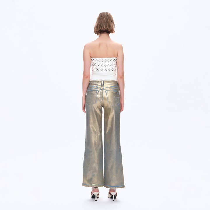 GOLDEN HIGH RISE WIDE LEG DENIM JEANS WITH FINISHED HEM BYW8180 for wholesale on Faire