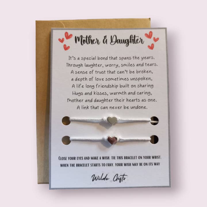 Mor & dotter duo önskearmband med kuvert för wholesale av Wilde Gifts UK