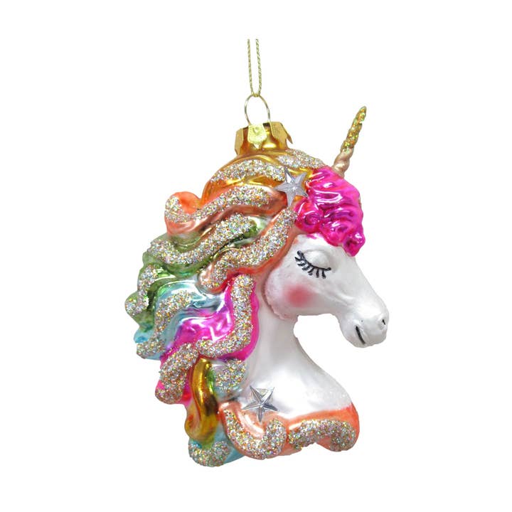 December Diamonds - Wholesale Ornament - 4.5in Rainbow Unicorn Head Orn0