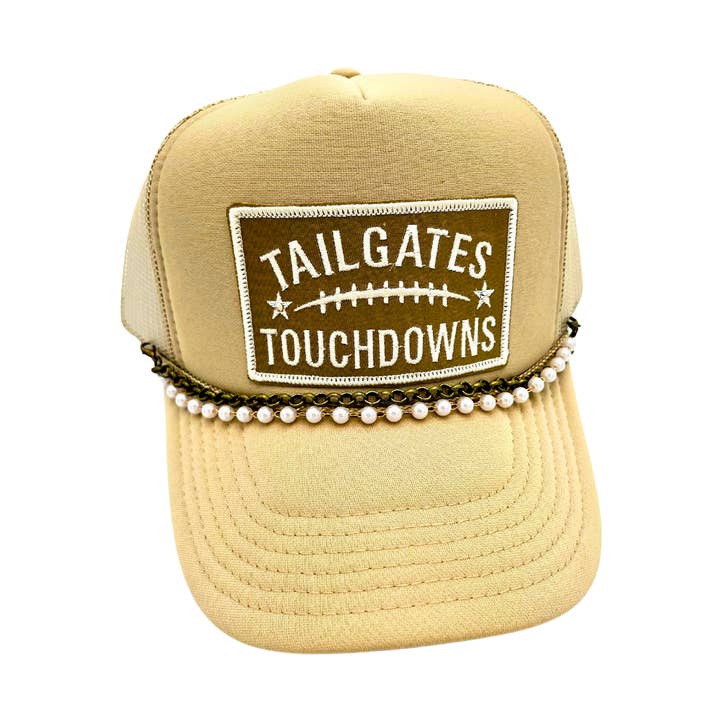 Tailgates and Touchdowns . Football Embroidered Patch . Hat for wholesale by Billie Jane's Trucker Hats
