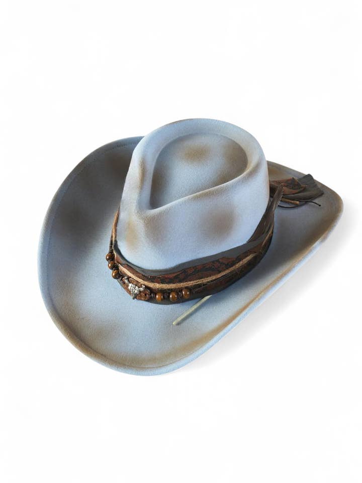 Distress Powder Blue Vintage Shapable Fedora Cowboy Hat for wholesale by Artini Accessories