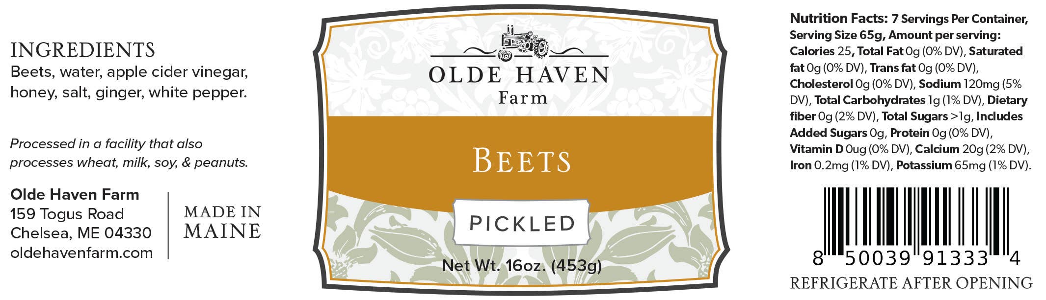 Olde Haven Farm - Vente Légumes marinés - Betteraves marinées 16 oz.1