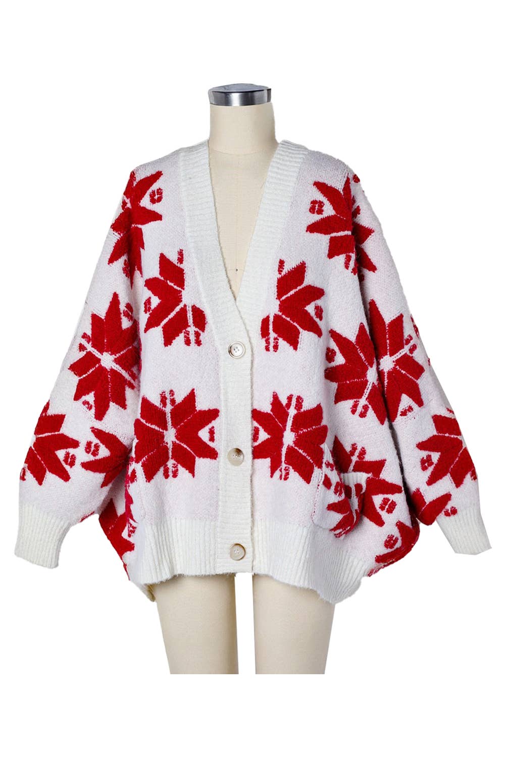 BUCKETLIST INC - Wholesale Cardigan - Women's - IT1670G Oversized Winter Star Snowflake Sweater Cardigan1