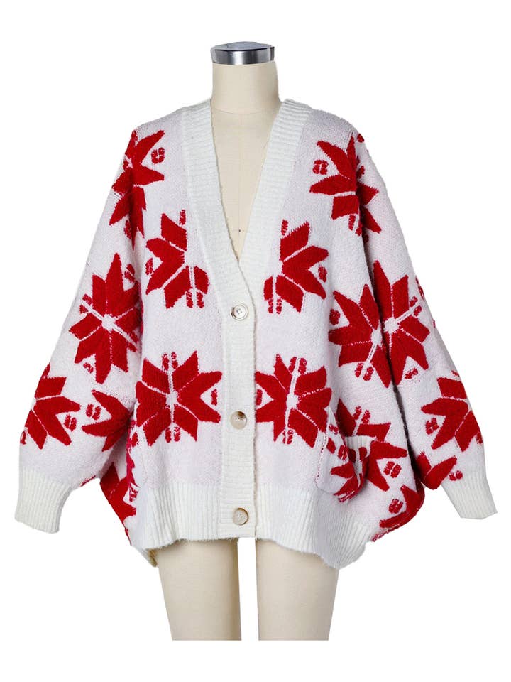 BUCKETLIST INC - Wholesale Cardigan - Women's - IT1670G Oversized Winter Star Snowflake Sweater Cardigan1