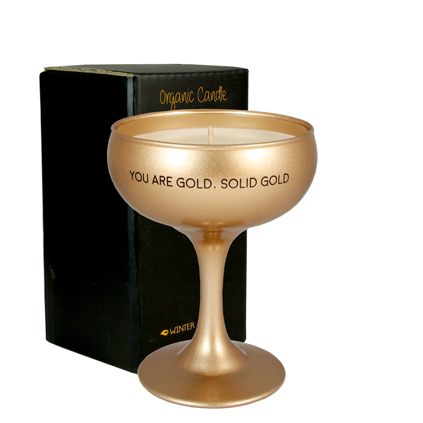My Flame Lifestyle – Engroshandel Glaslys – My Flame Lifestyle soja-lys i champagneglas med duft af frisk bomuld – "You Are Gold. Solid Gold"2