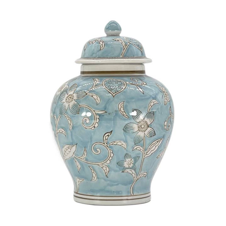 Ljusblå & Vit Keramisk Chinoiserie Ingefära Burk 12" för wholesale av Galt International Company