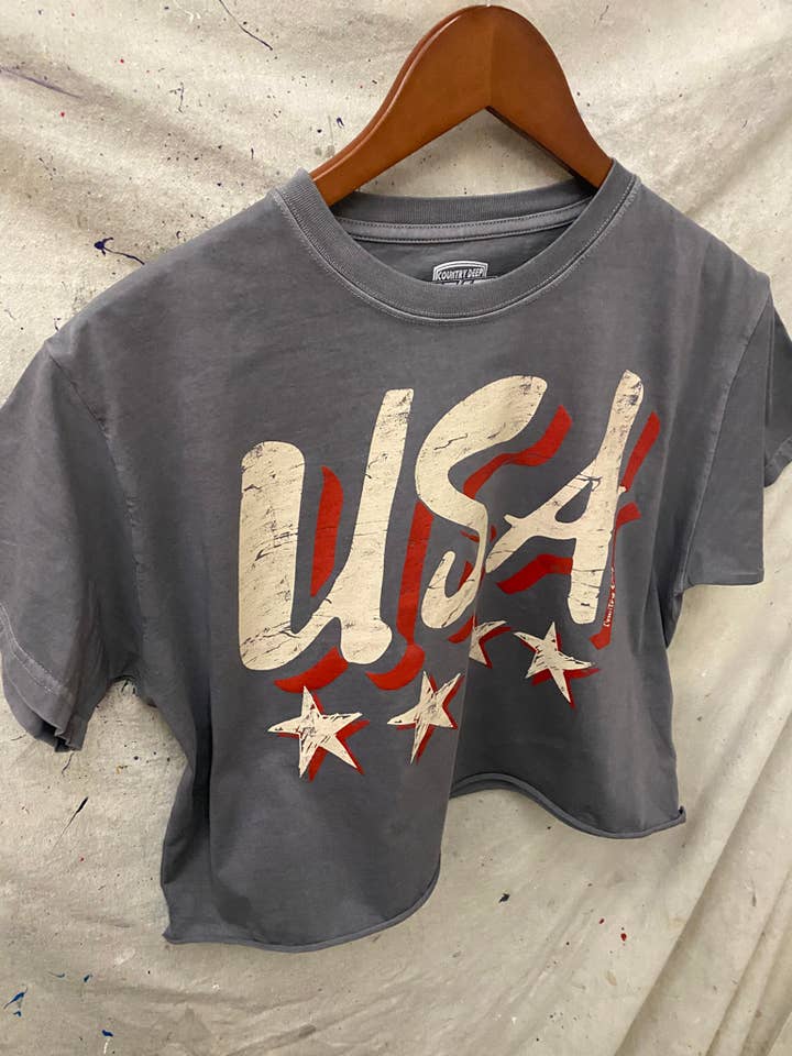 Country Deep Apparel - Wholesale Screen Printed T-Shirt - Women's - USA vintage Relaxed Crop T-shirt 13