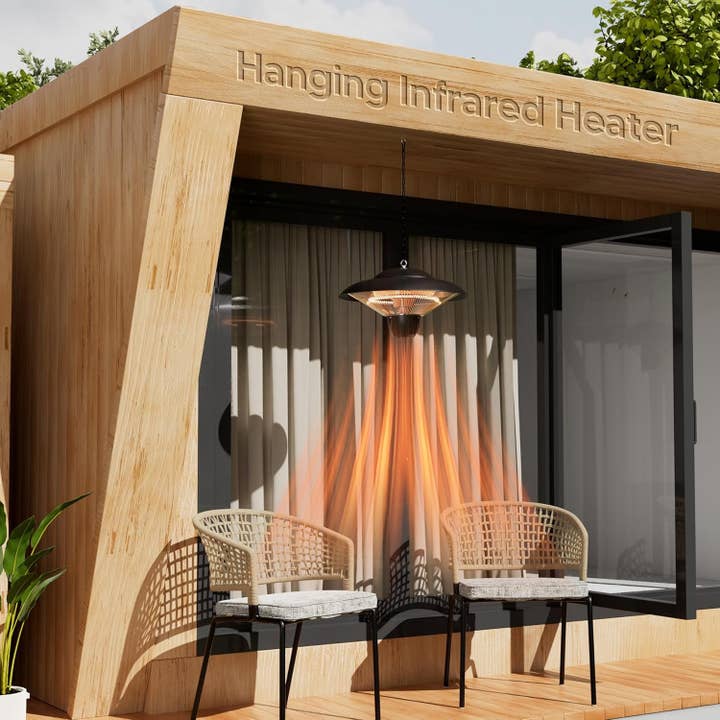 Outdoor Patio Heater, 1500W Electric Hanging Heater, Ceiling Mounted Heater for Balcony, Infrared Heater for Courtyard, Garage, Overheat Tip-Over Protection, Waterproof, Adjustable Height, Black for wholesale on Faire