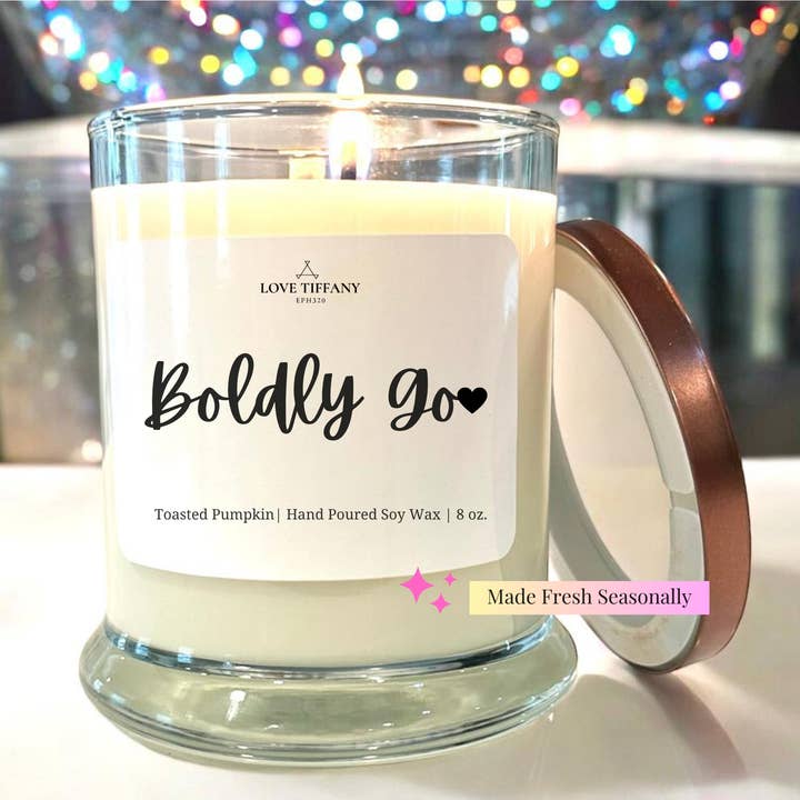 Boldly Go - Bourbon Glass Soy Candle with Metal Lid for wholesale by LOVE TIFFANY