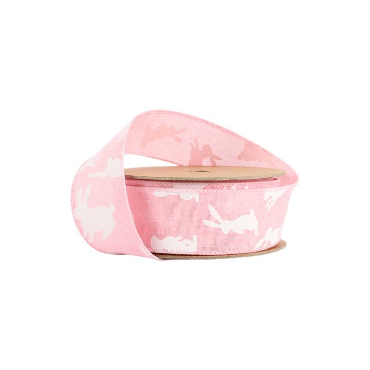 LA Ribbons Wholesale - Wholesale Ribbon – Gift wrapping - Wired Ribbon | Pink w/ White All Over Bunny | 10 Yard Roll