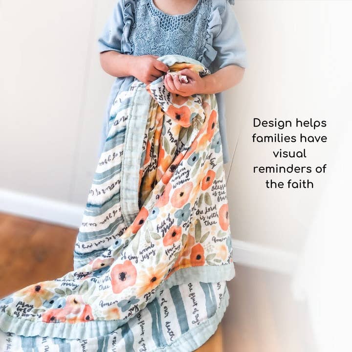 The Little Rose Shop - Wholesale Bedding Blanket - Kids & Baby - Watercolor Hail Mary Luxury Double Sided Muslin Catholic Blanket4