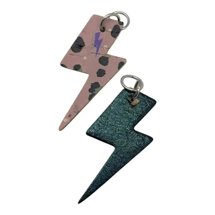Green and pink flash mini lightning bolt cork charms for wholesale by Trend Tonic Ltd
