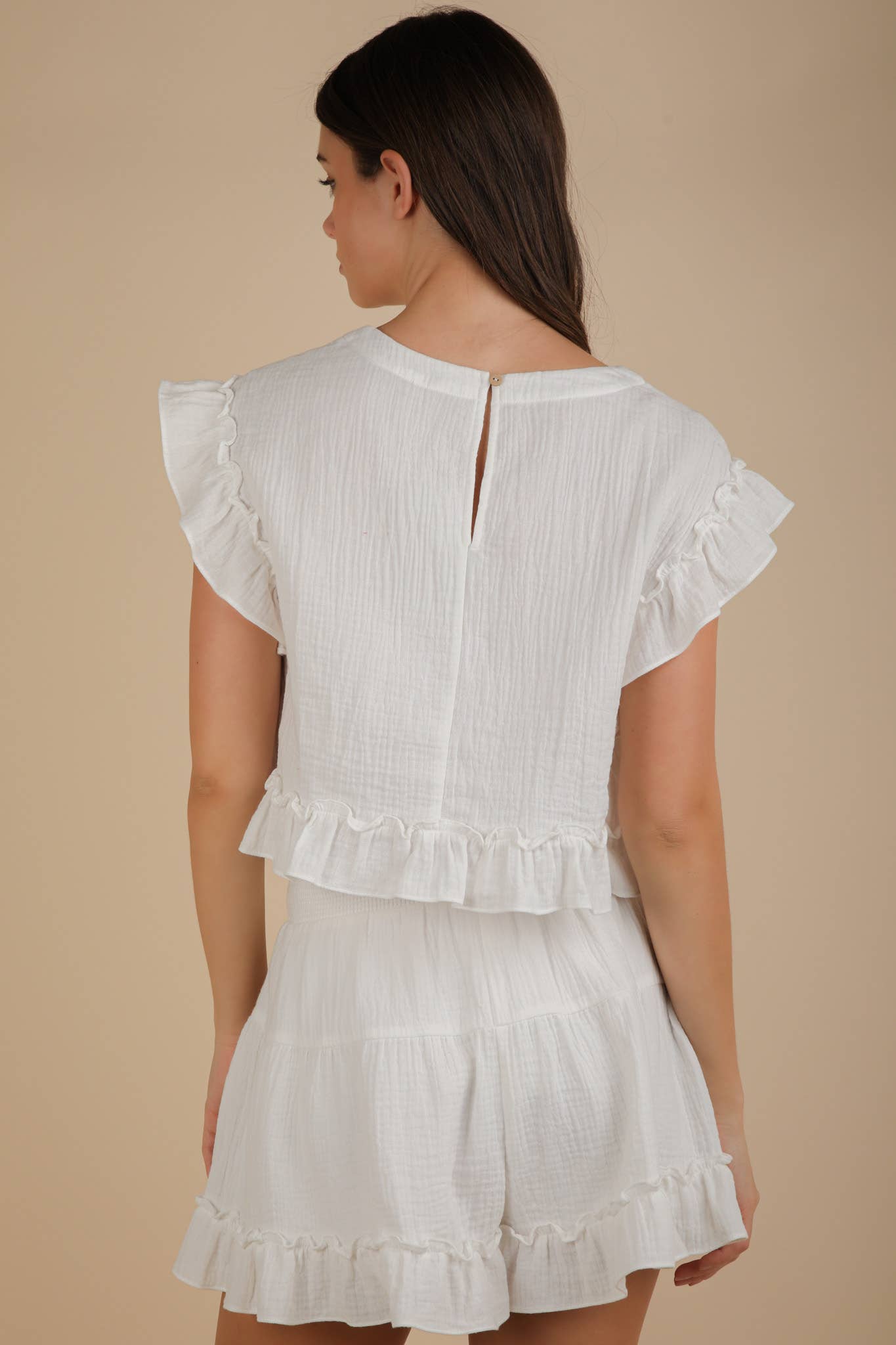 VERY J - Wholesale Top & Short Set (NOT Loungewear) - Women's - NT12150SET-Ruffled Solid Woven Top & Shorts Set24