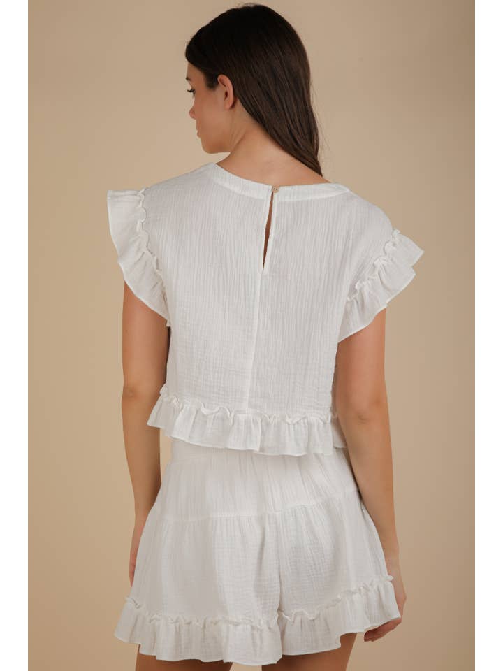 VERY J - Wholesale Top & Short Set (NOT Loungewear) - Women's - NT12150SET-Ruffled Solid Woven Top & Shorts Set24