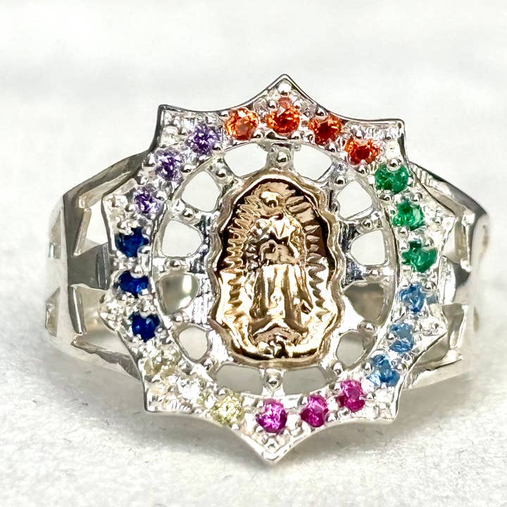Bague Vierge de Guadalupe – Argent Sterling 925 & Or 10K pour la vente par QURI