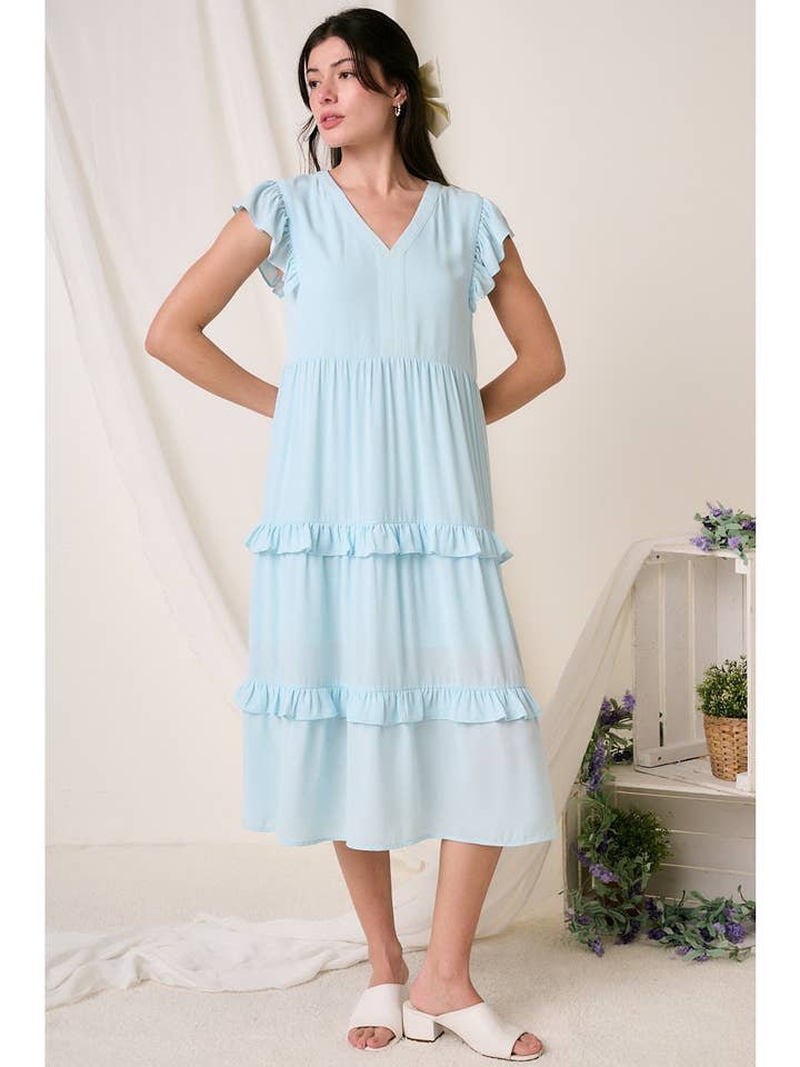 mittoshop – Engroshandel Kjole - Dame – H43020 - MIDIKJOLE MED FLÆSEDETALJER I V-HALS1