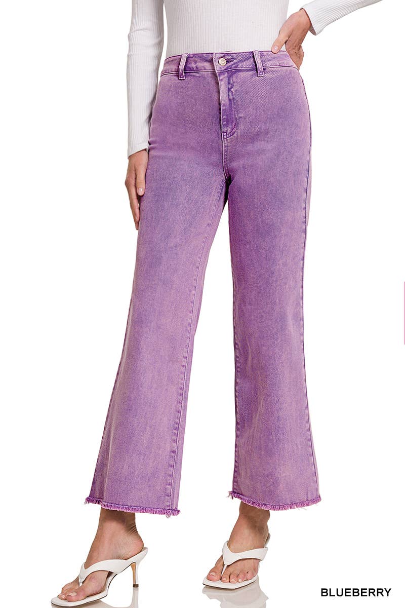 42POPS - Venta al por mayor Vaqueros - Mujer - Pantalones anchos rectos con dobladillo deshilachado y lavado ácido.4