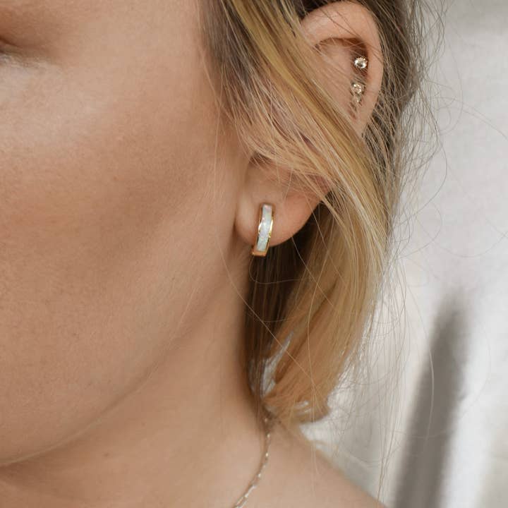 Dainty Wishes Jewelry - Wholesale Huggie Earrings - Opal Huggies Gold