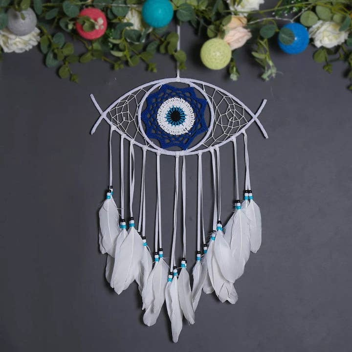 Guzel Handcrafts – Großhandel Traumfänger – Großer Wandbehang Traumfänger mit bösem Blick Nazar Boncuk Mal De Ojo und Federn, Moderner Boho-Stil Wohnkultur – Schneller Versand!3