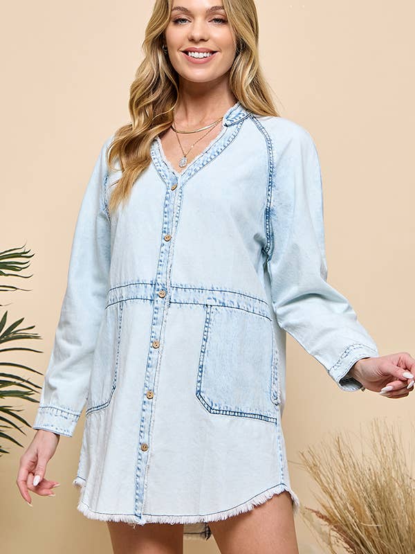 POCKETED CHAMBRAY BUTTON DOWN TUNIC for wholesale by Cezele