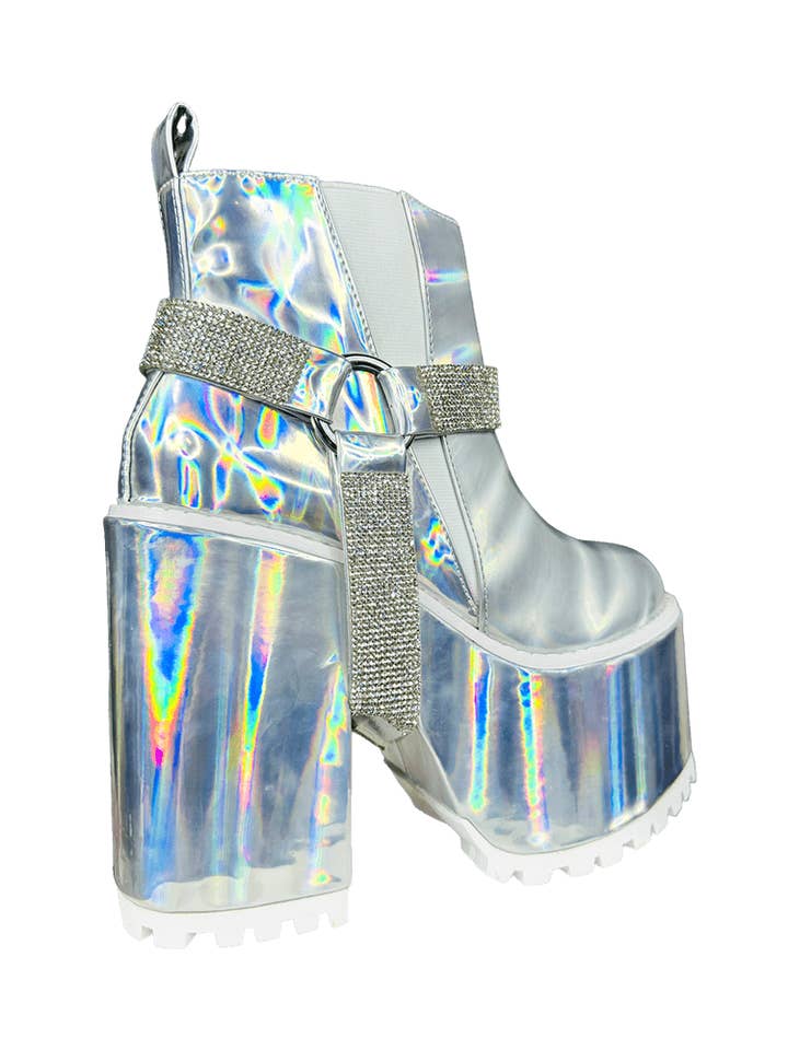 YRU Shoes - Wholesale Booties - Women's - GEMMA 2 - SILVER HOLOGRAM