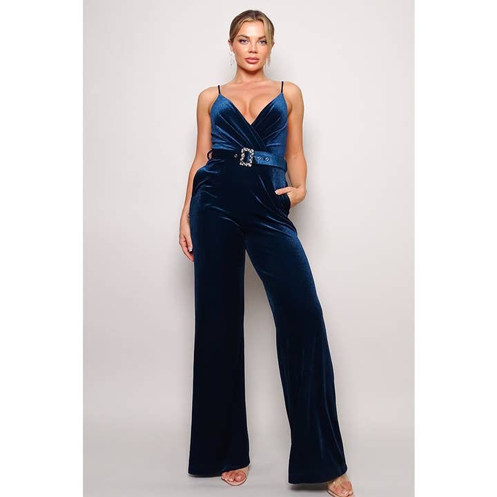 CEFIAN FASHION - Wholesale Jumpsuit - Women's - SAMBA RHINESTONE BELT VELVET JUMPSUIT6