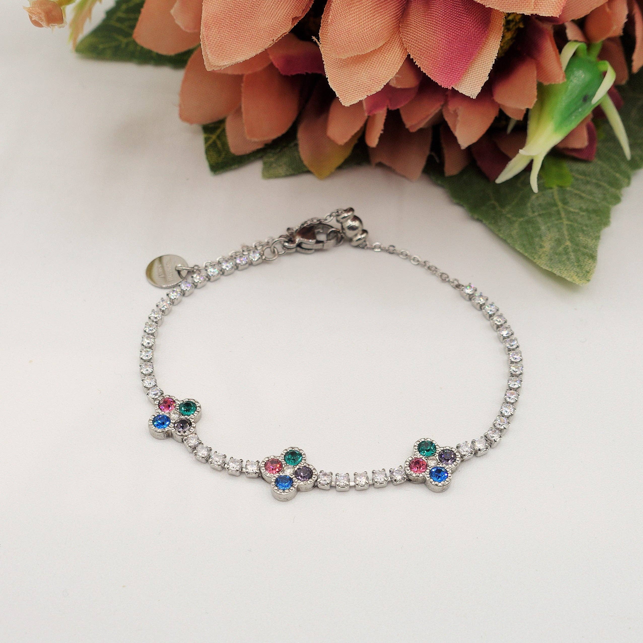 Daemon srls – wholesale Tennisarmband – DAHLIA ~ Rostfritt stål - tennisarmband i cubic zirconia med blommor0