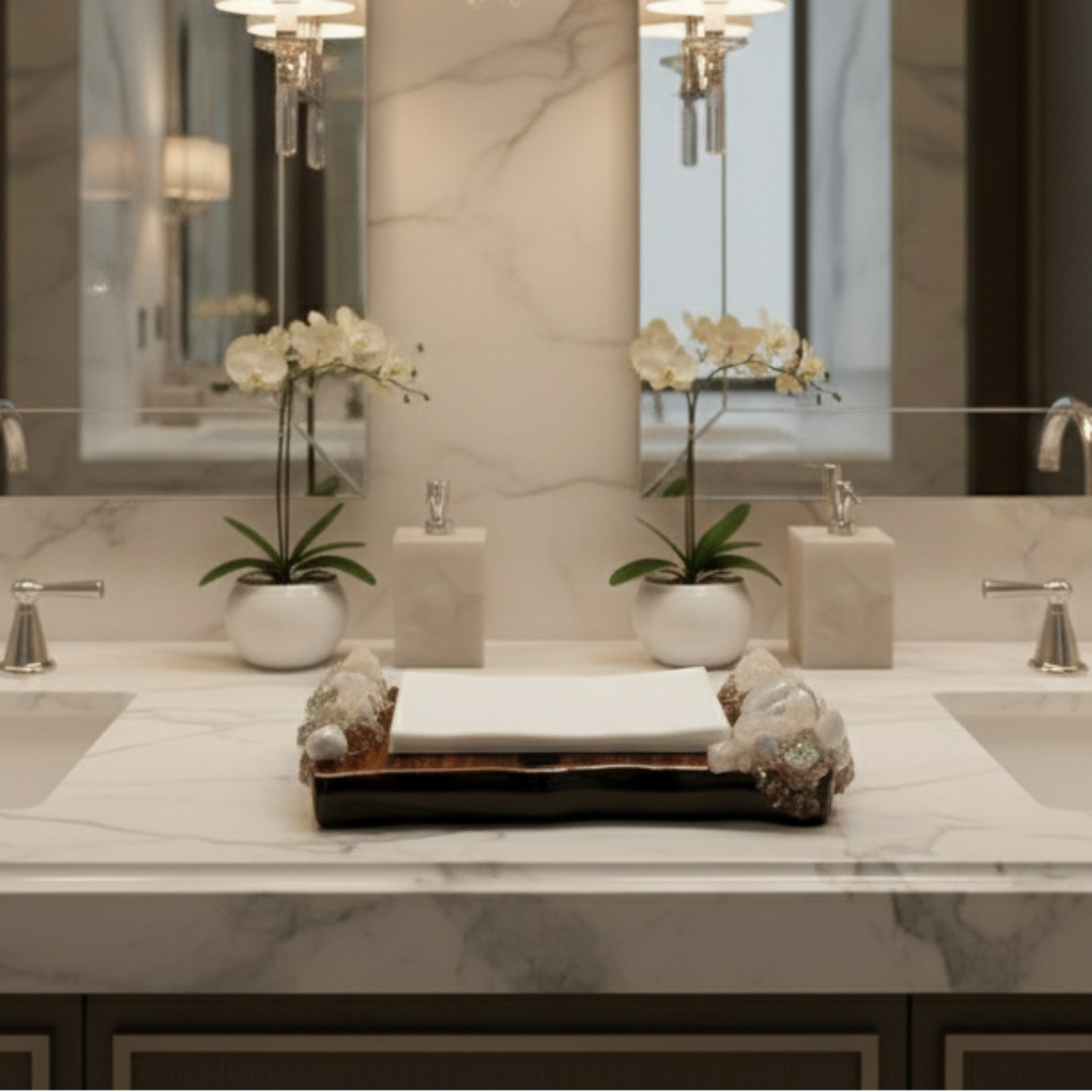 Krystallos Guest Towel Tray | White Napkin Holder |  | for wholesale on Faire1