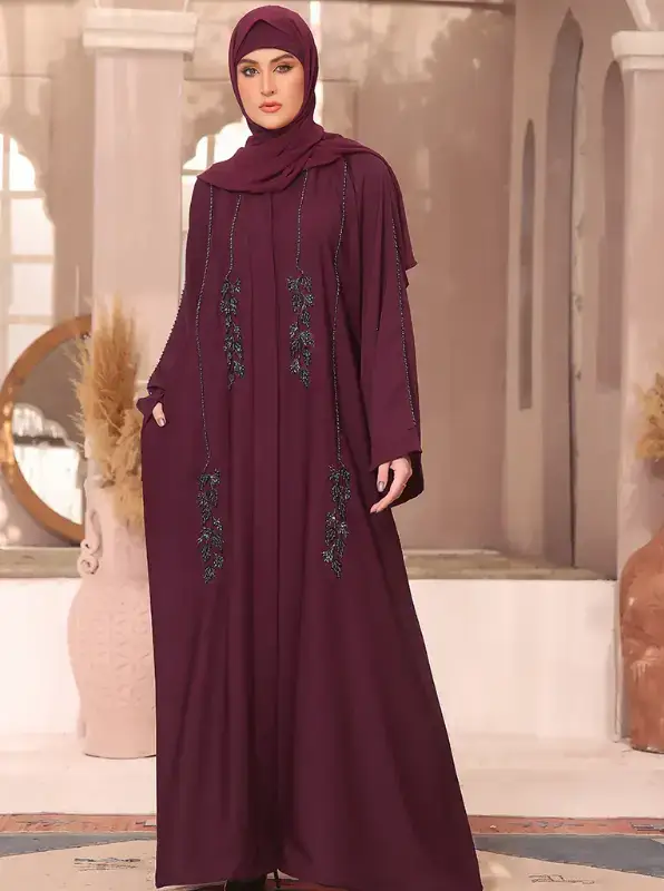 Multi Colored Noorain Black Handwork Abaya for wholesale on Faire1