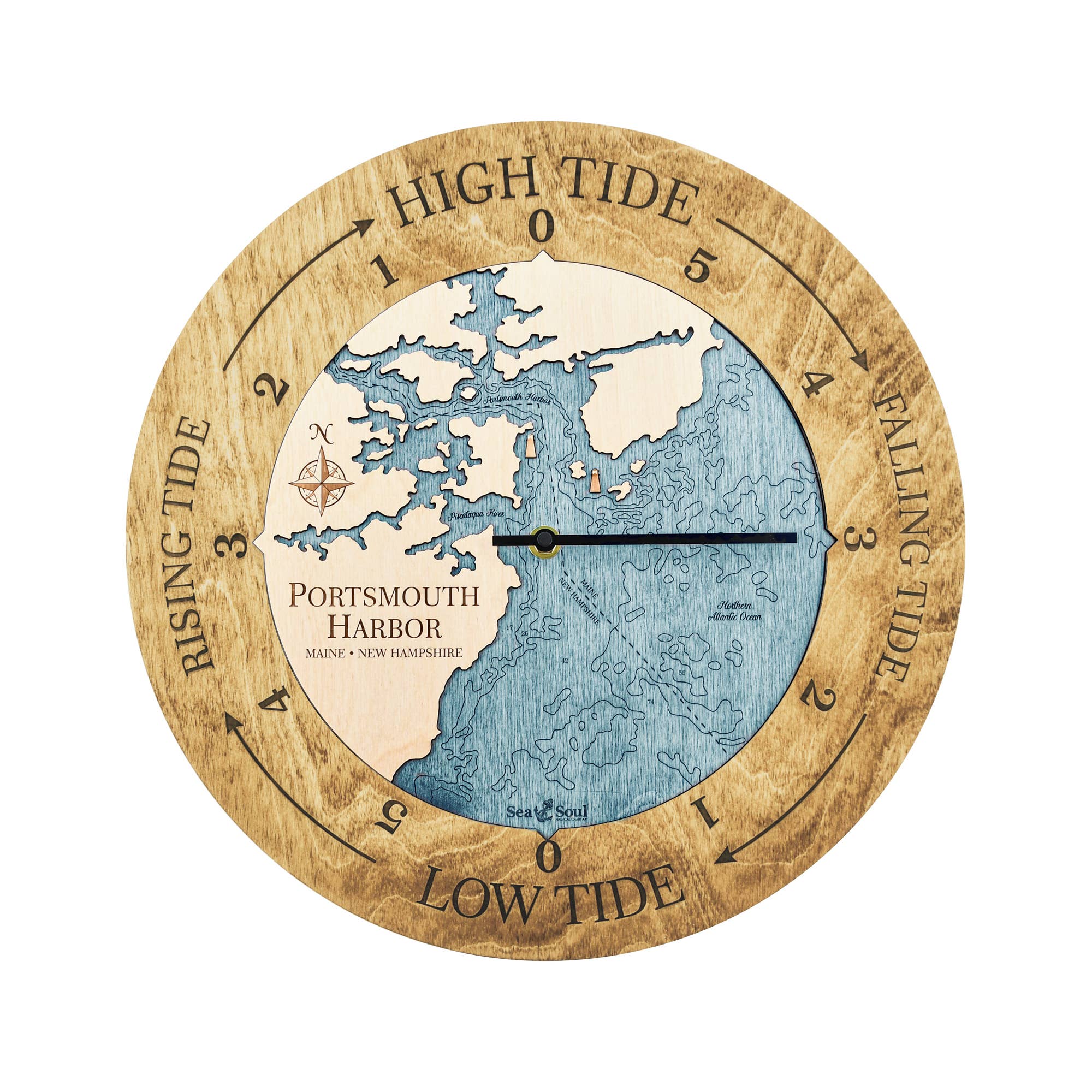 Sea & Soul Nautical Chart Art - Vente Horloges murales - Carte de profondeur d'eau de la côte du Maine107