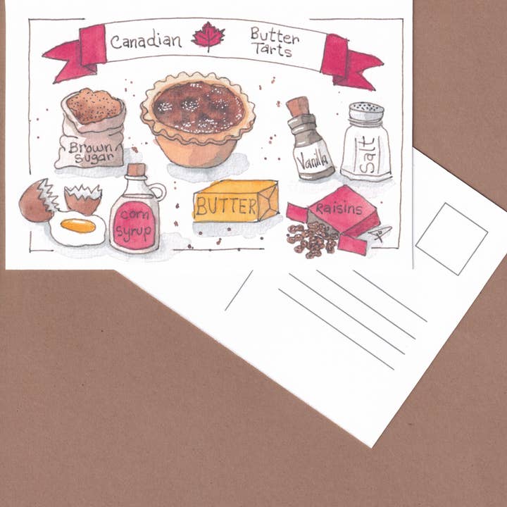 Carte postale de tarte au beurre dessinée à la main, carte souvenir de tarte au beurre pour la vente par Pegmeisterart