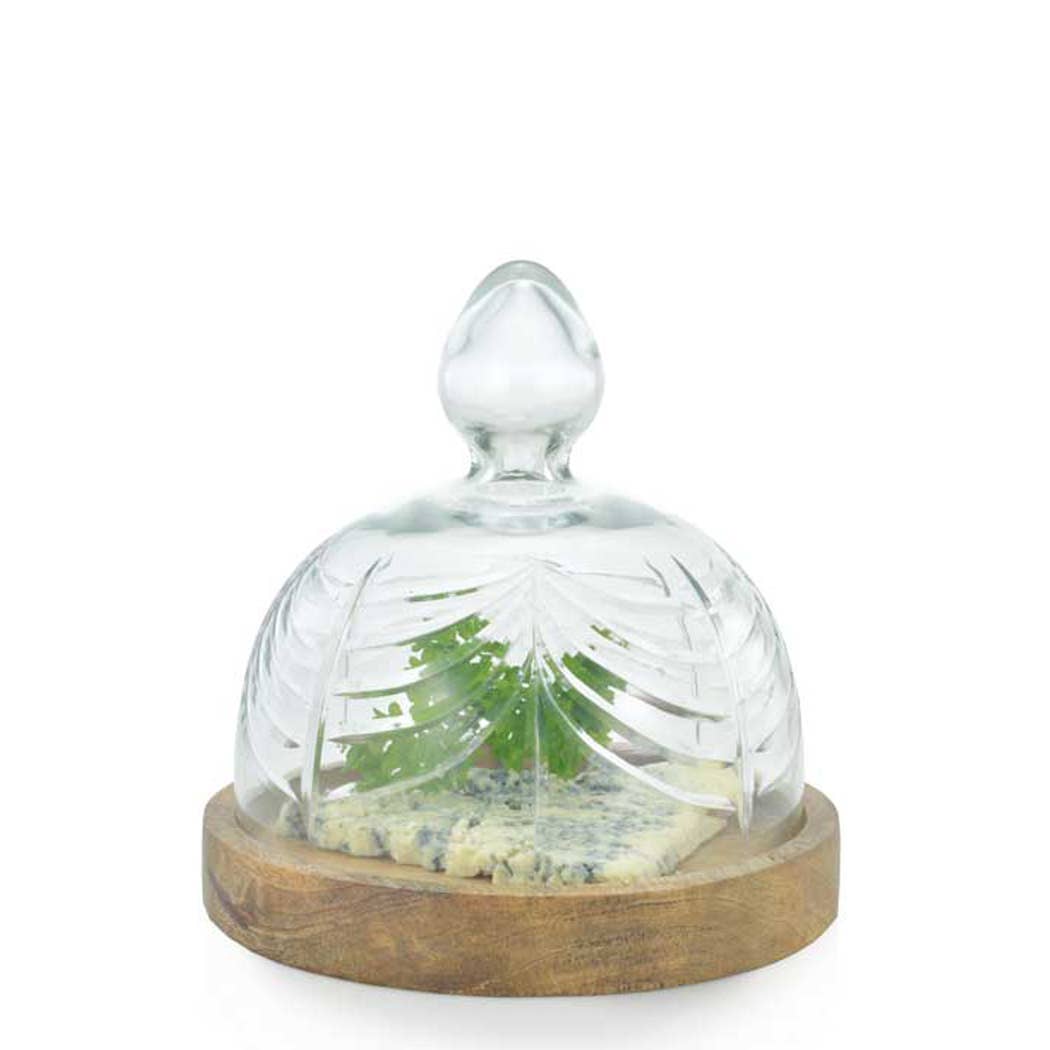 Edge Company – Objeto de mesa decorativo por atacado – Cloche Pequena com Design em Vidro e Base de Madeira2