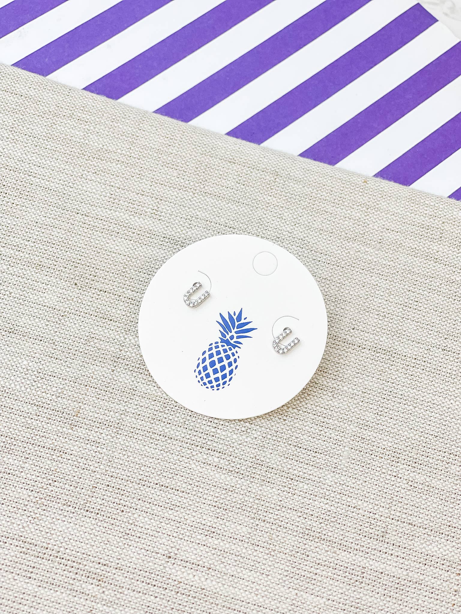 Prep Obsessed Wholesale - Wholesale Stud/Post Earrings - Cubic Zirconia Initial Stud Earrings- White Gold18