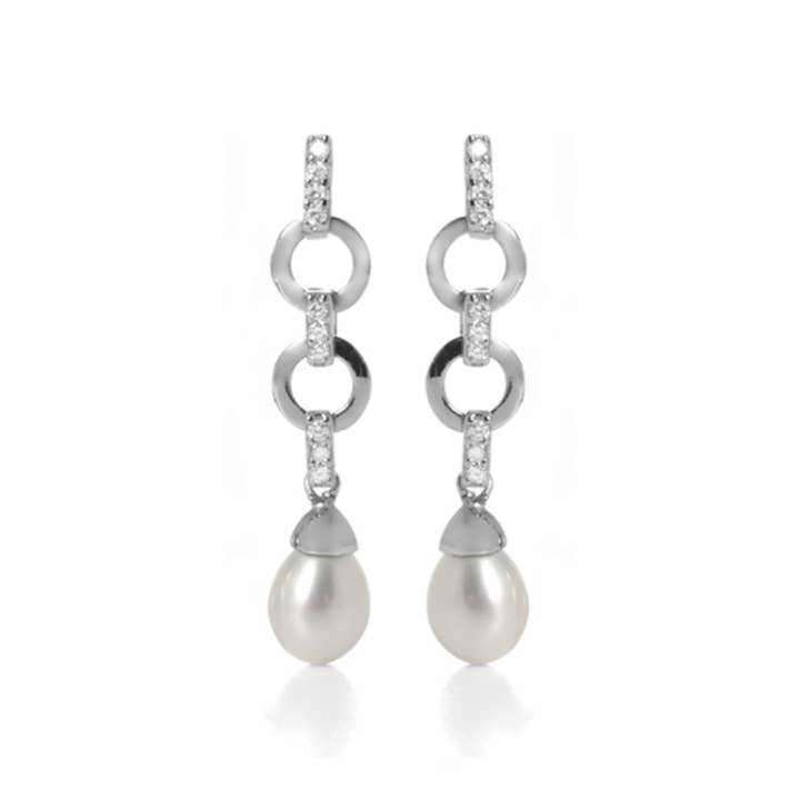 Pendientes Luxenter de Plata de Ley 925 con Perla Blanca acabados en rodio - Kiwanda para venta al por mayor de Luxenter