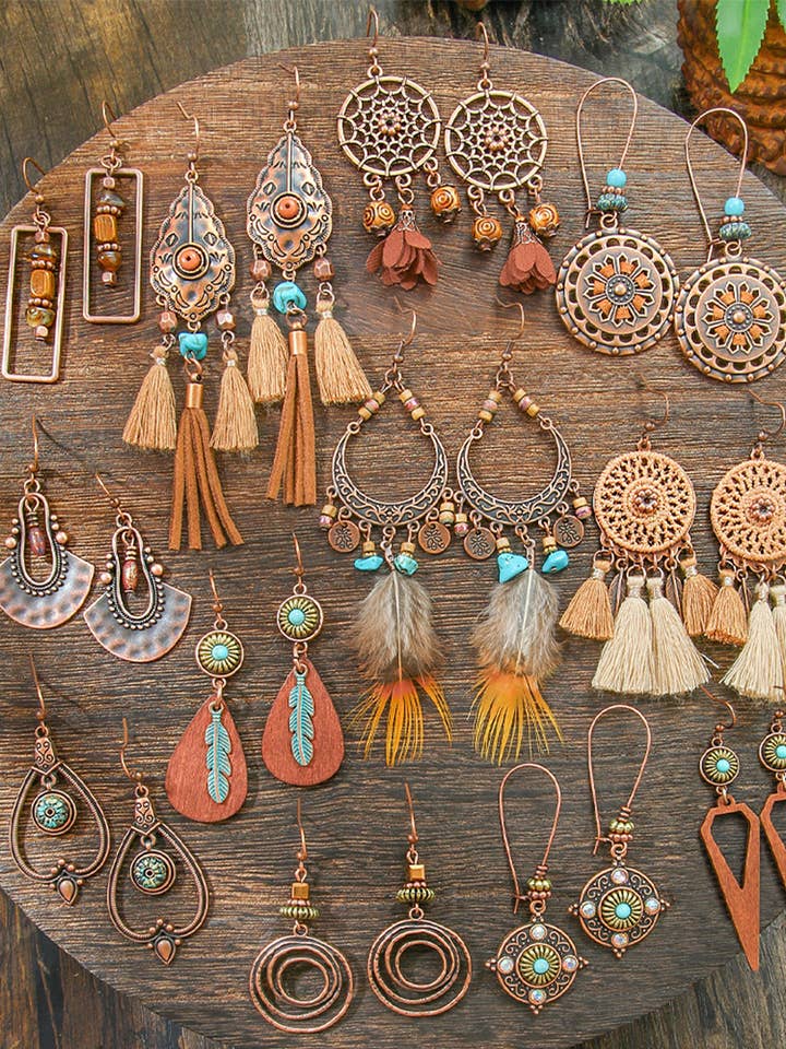 Pendientes de Plumas con Borlas en Forma de Corazón Bohemios Vintage HH088 para venta al por mayor de UNISHE