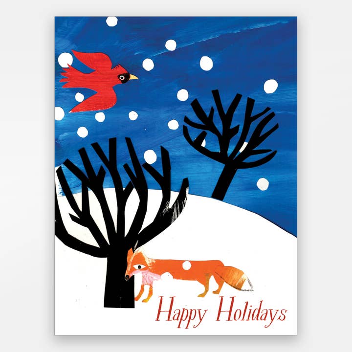 Holiday Fox and Cardinal Card for wholesale by Paste
