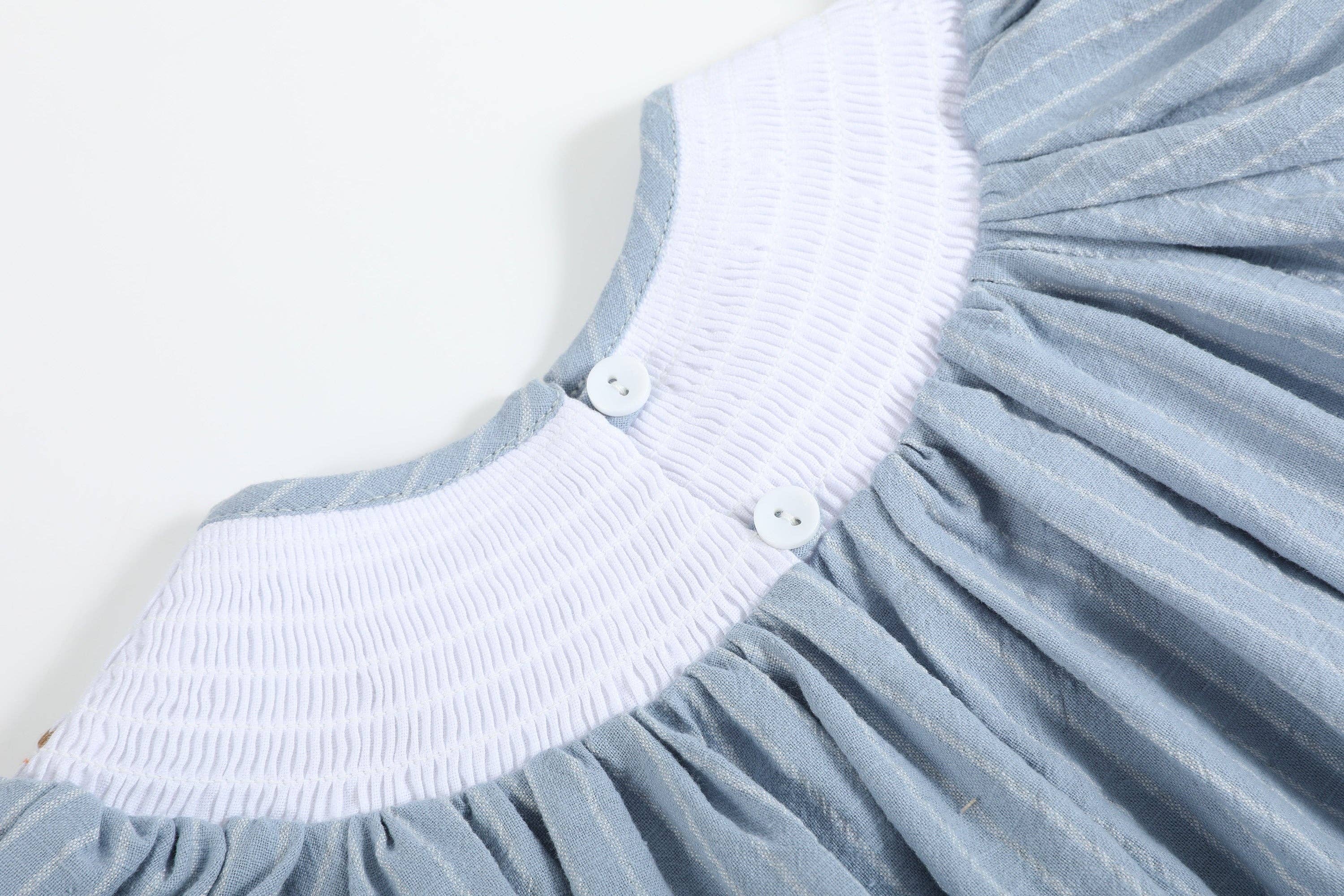 Lil Cactus - Wholesale Dress - Kids - Light Blue Pinstripe Turkey Smocked Bishop Dress2