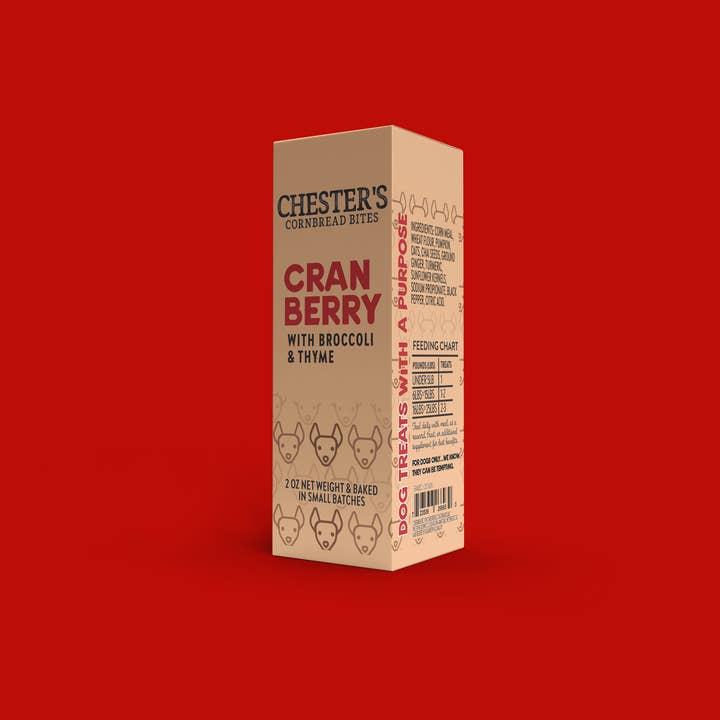 CHESTER'S CRANBERRY AND THYME CORNBREAD BITES DOG TREATS for wholesale by Chester's Dog Treats, LLC