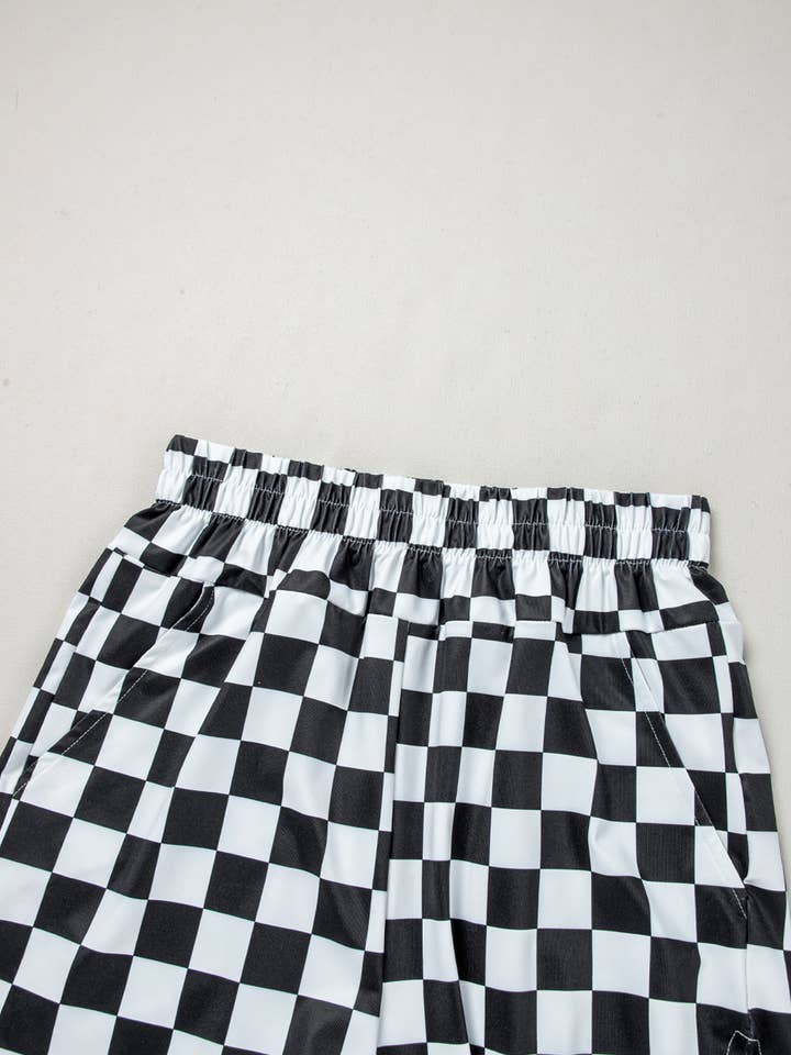 Black Checkered Print High Waist Casual Shorts for wholesale on Faire