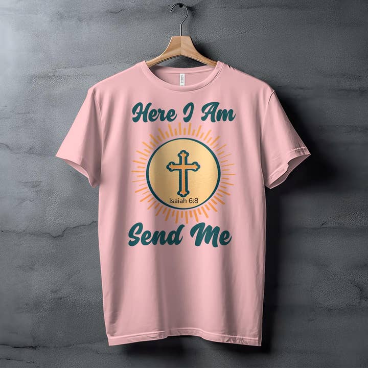 FreakyTeeFactory - Wholesale Screen Printed T-Shirt - Women's - Christian T-Shirt Here I Am Send Me, Isaiah 6 8 Scripture Tee, Religious Gift, Faith-Based Clothing, Unisex Bible Verse Shirt