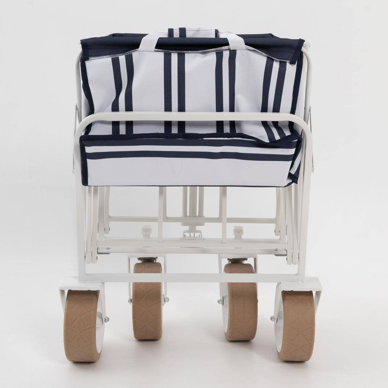 Flamingueo – Großhandel Strandzubehör – Flamingueo faltbarer Mehrzweck-Strandwagen mit blau gestreiftem Design2