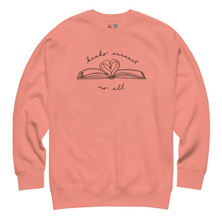 Broderet sweatshirt med teksten "Bøger forbinder os alle" for engroshandel hos Kind Cotton