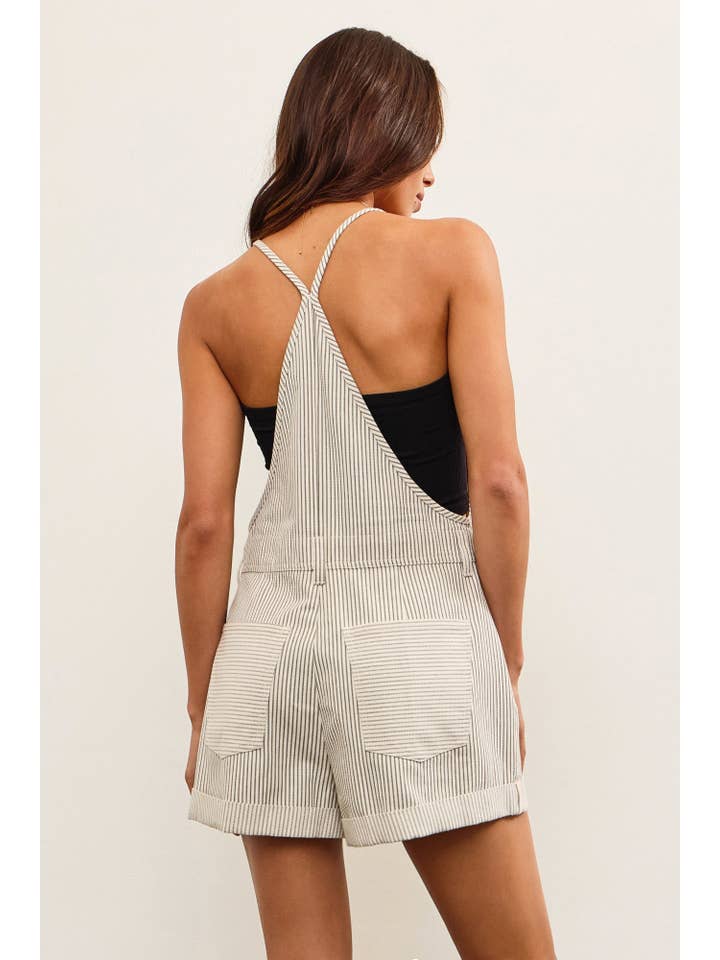 Mustard Seed - Wholesale Romper - Women's - BUTTON CLOSURE STRIPED SLEEVELESS ROMPER