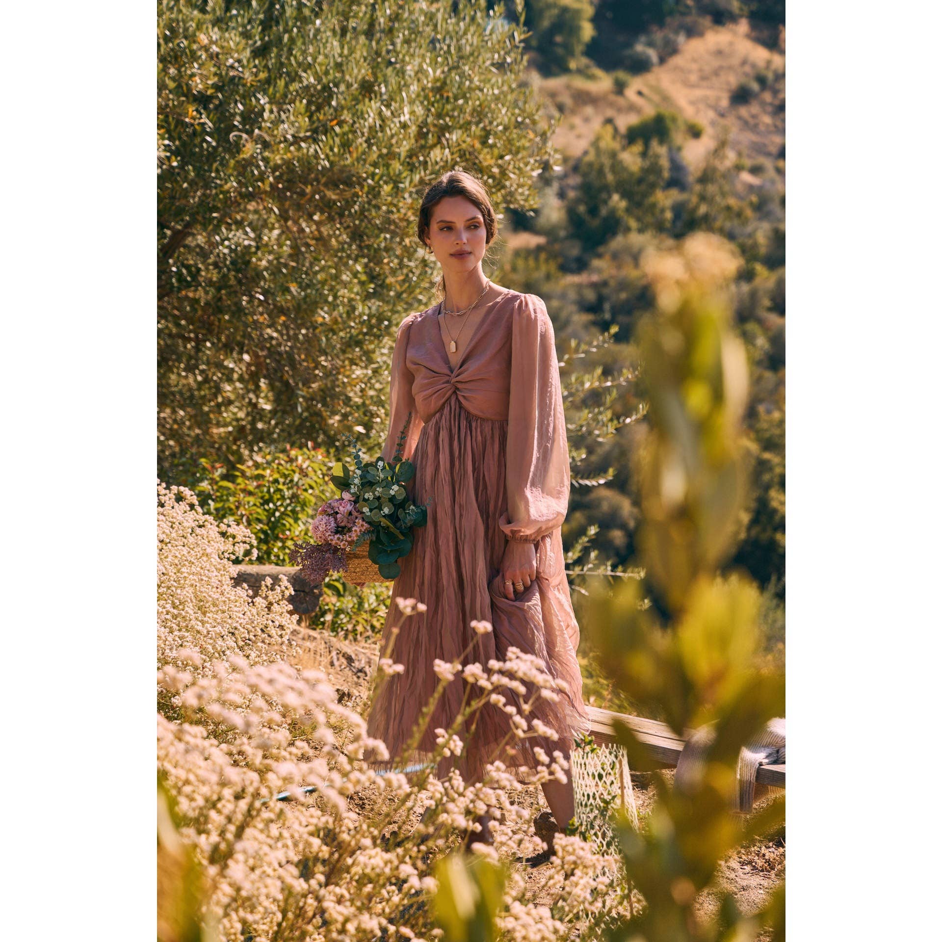 KEEP IT DREAMY IRIDESCENT MAUVE TWISTED BUST MAXI DRESS for wholesale on Faire2