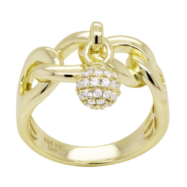 Vergulde sterling zilveren witte CZ designring voor wholesale door Dlux Jewels