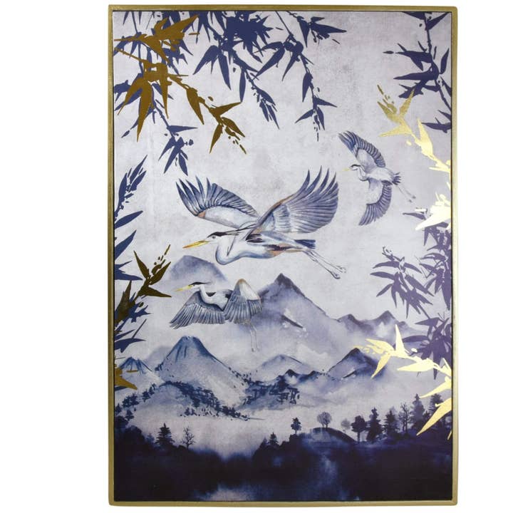 Candlelight Products Ltd - Wholesale Art print - Oriental Heron Design Canvas Print with Gold Wooden Frame
