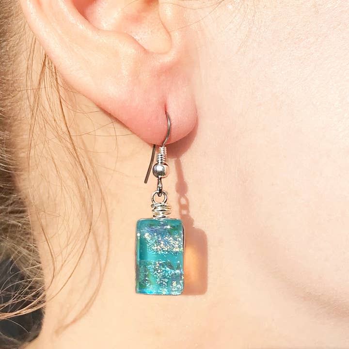 Flame Work Designs - Glass Jewelry - Wholesale Dangle Earrings - Dichroic Glass Earrings - Light Blue3